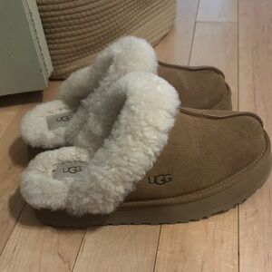 UGG Chestnut Suede Slippers with Soft White Lining
